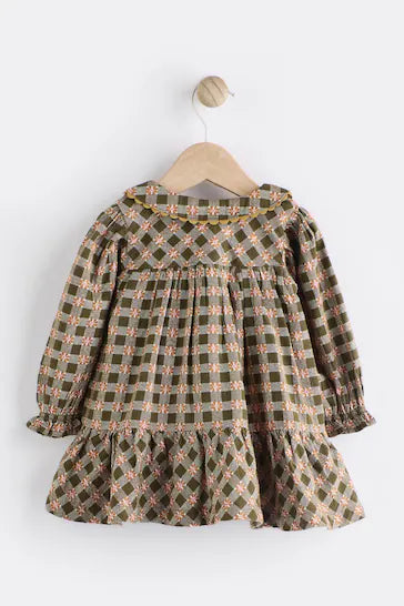 |BabyGirl| Vestido De Tecido Para Bebê Com Meia-Calça - Xadrez Verde (0 meses a 2 anos)