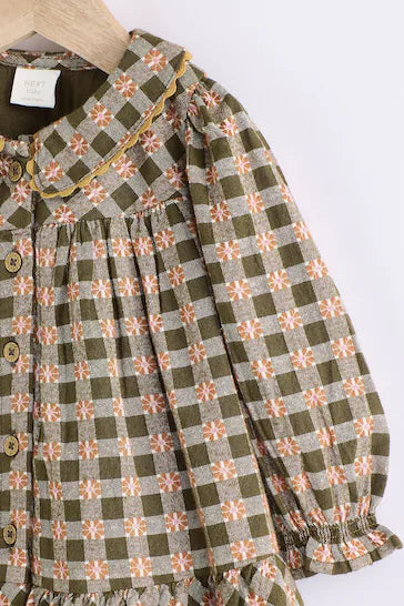 |BabyGirl| Vestido De Tecido Para Bebê Com Meia-Calça - Xadrez Verde (0 meses a 2 anos)