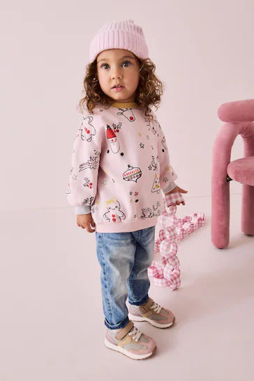 |Niña| Sudadera navideña rosa claro (3 meses a 7 años)