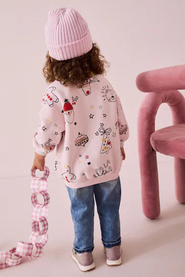 |Niña| Sudadera navideña rosa claro (3 meses a 7 años)