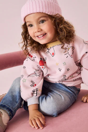 |Niña| Sudadera navideña rosa claro (3 meses a 7 años)