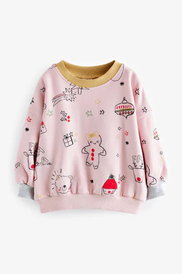 |Niña| Sudadera navideña rosa claro (3 meses a 7 años)