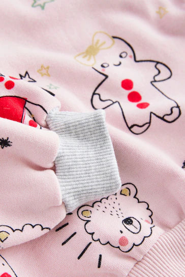 |Niña| Sudadera navideña rosa claro (3 meses a 7 años)