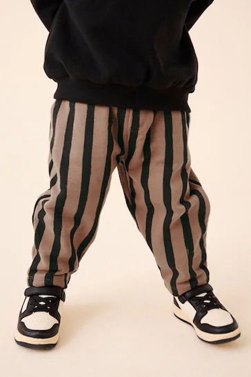 |Boy| Joggers Em Jersey Listrado Marrom/Preto 100% Algodão (3 meses a 7 anos)