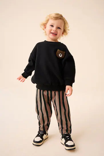 |Boy| Joggers Em Jersey Listrado Marrom/Preto 100% Algodão (3 meses a 7 anos)