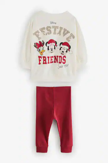 |Niña| Conjunto de top y leggings navideños color crema de Minnie Mouse de Disney (de 3 meses a 7 años)