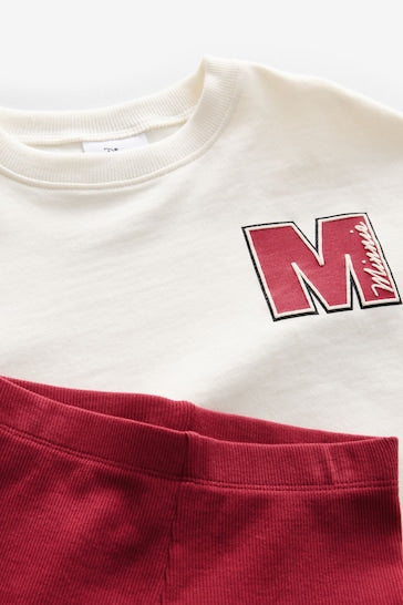 |Niña| Conjunto de top y leggings navideños color crema de Minnie Mouse de Disney (de 3 meses a 7 años)