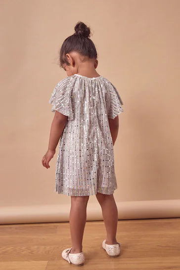 |Girl| Vestido De Festa Com Lantejoulas e Manga Anjo – Arco Arco-Iris (3 meses a 10 anos)
