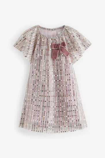 |Girl| Vestido De Festa Com Lantejoulas e Manga Anjo – Arco Arco-Iris (3 meses a 10 anos)