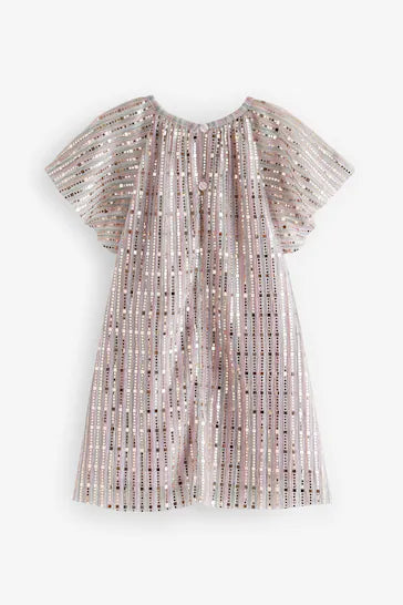 |Girl| Vestido De Festa Com Lantejoulas e Manga Anjo – Arco Arco-Iris (3 meses a 10 anos)