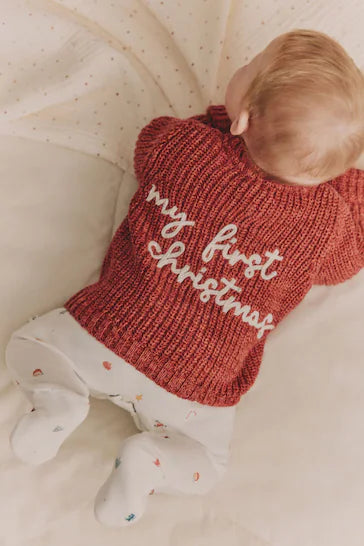 |BabyBoy| Cardigan De Malha Vermelho Meu Primeiro Natal
