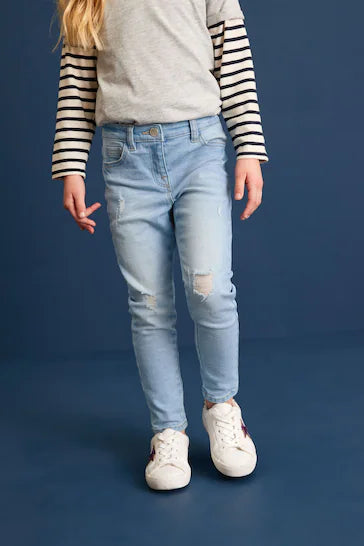 |BigGirl| Jeans Skinny - Denim Light Blue Distressed (3-16 anos)