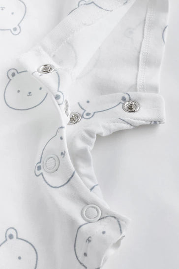 |BabyBoy| Conjunto De 3 Macacões De Bebê Jersey - Urso Azul/Branco