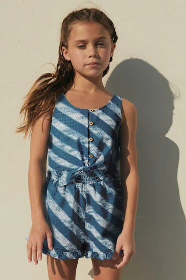 |BigGirl| Playsuit - Blue/White Tie and Dye (3-16anos)