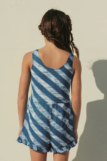 |BigGirl| Playsuit - Blue/White Tie and Dye (3-16anos)