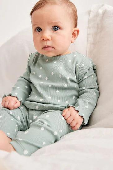 |BabyGirl| Conjunto De Top e Leggings Para Bebê - Mint Green Spot (0 mês-2 anos)