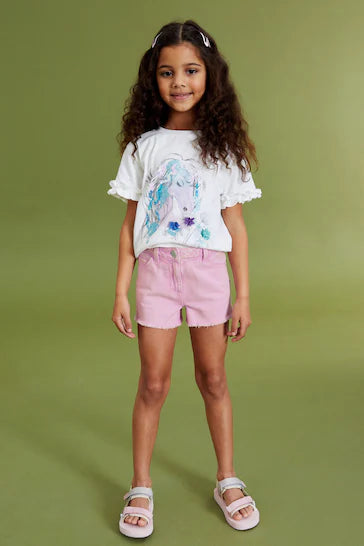 |BigGirl| Shorts Com Barra Desfiada - Pink (3-16 anos)