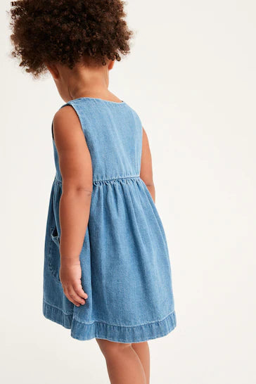 |BigGirl| Vestido De Algodão Com Botões Frontais - Blue (3 meses a 8 anos)