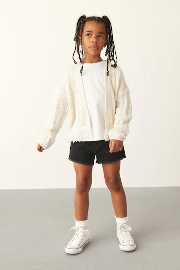 |BigGirl| Shorts Com Barra Desfiada -  Black (3-16 anos)