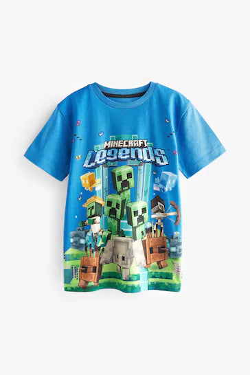 |Boy| Camiseta Com Licença Para Jogos- Minecraft Blue (4-16 anos)
