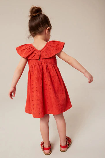 |BigGirl| Vestido Broderie de Algodão Vermelho (3 meses - 8 anos)
