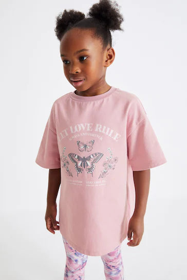 |BigGirl| Conjunto De Camiseta E Legging - Pink Butterfly (3-16 anos)