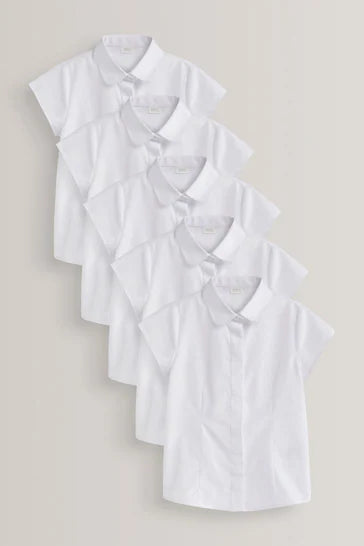 |Girl| Pacote Com 5 Camisas Escolares Justas Brancas De Manga Curta (3-17 anos)