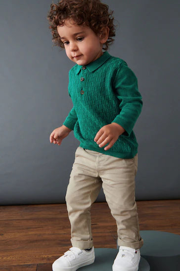 |Boy| Camisa Polo Manga Longa De Malha - Green (3 meses a 7 anos)