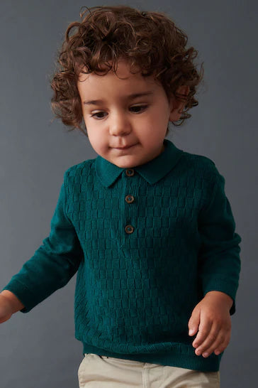 |Boy| Camisa Polo Manga Longa De Malha - Green (3 meses a 7 anos)
