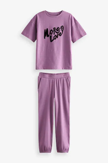 |Girl| Pacote Com 3 Pijamas Slogan Jogger - Purple/Green/Blue (3-16 anos)