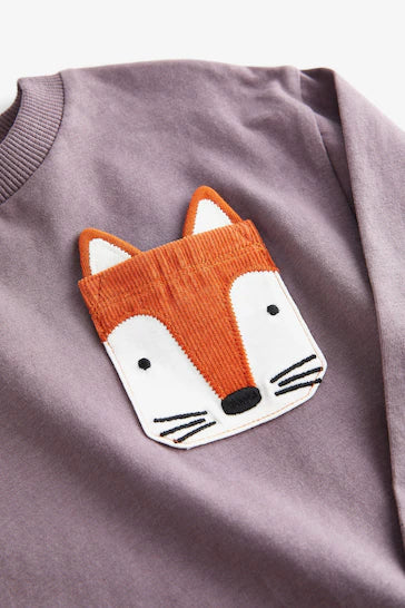 |Boy| Camiseta De Manga Comprida Com Bolso - Purple Fox (3 meses a 7 anos)