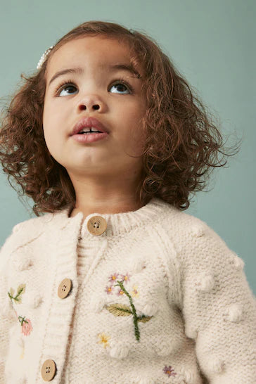 |Girl| Cardigan Bobble De Malha Robusta - Ecru Cream Marl (3 meses a 10 anos)