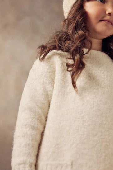 |Niña| Vestido tipo jersey de bouclé - Crudo Crema Marga (3 meses a 7 años)