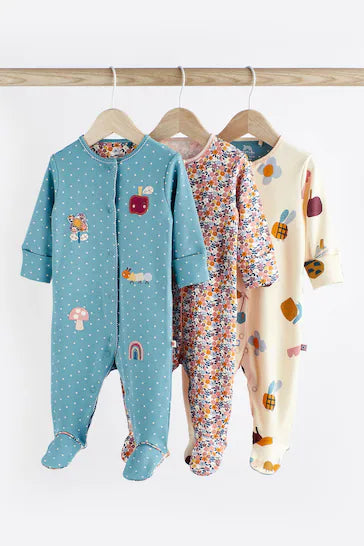 |BabyGirl| Conjunto De 3 Pijamas Com Detalhes Bordados Para Bebê - Teal Blue (0 a 2 anos)