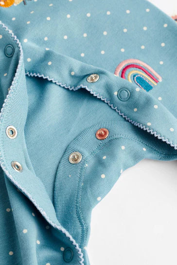 |BabyGirl| Conjunto De 3 Pijamas Com Detalhes Bordados Para Bebê - Teal Blue (0 a 2 anos)