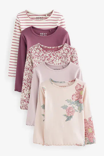 |Girl| Pacote Com 5 Blusas Caneladas De Manga Comprida (3 meses a 7 anos)