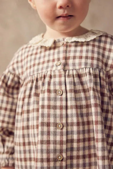 |Girl| Vestido Com Gola De Renda - Beige Check (3 meses a 8 anos)