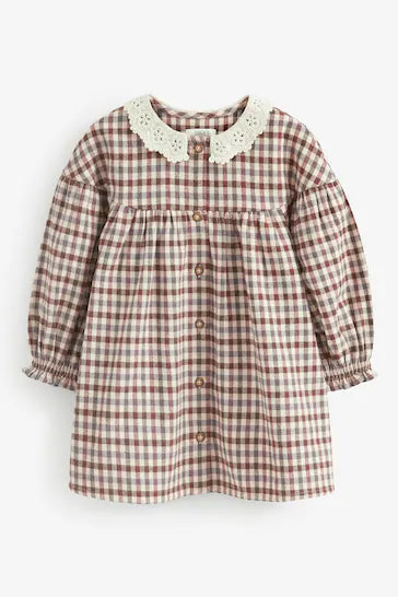 |Girl| Vestido Com Gola De Renda - Beige Check (3 meses a 8 anos)