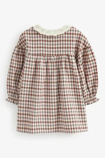 |Girl| Vestido Com Gola De Renda - Beige Check (3 meses a 8 anos)