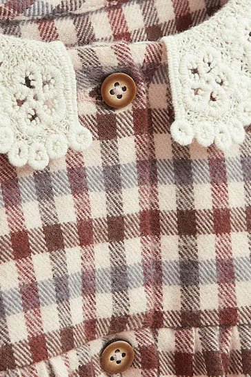 |Girl| Vestido Com Gola De Renda - Beige Check (3 meses a 8 anos)