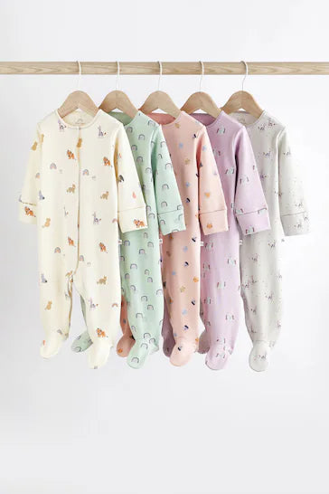 |BabyGirl| Conjunto De 5 Pijamas De Bebê De Algodão Com Vários Personagens (0-2 anos)
