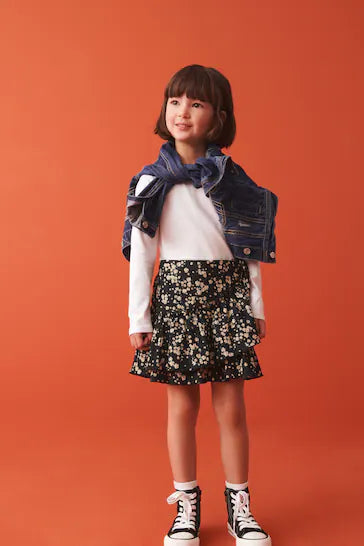 |BigGirl| Saia envolvente floral preta (3 a 16 anos)