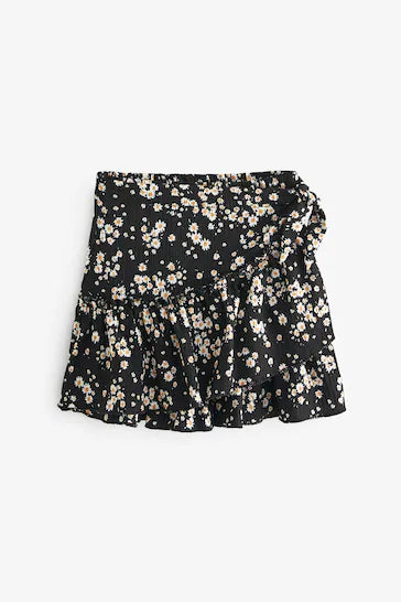 |BigGirl| Saia envolvente floral preta (3 a 16 anos)