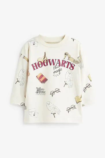 |Boy| Camiseta Hogwarts Ecru Creme De Manga Longa Licença (3 meses a 8 anos)