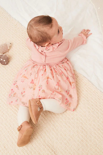 |BabyGirl| Vestido De Bebê Bordado Coelho Rosa Claro (0 meses a 2 anos)
