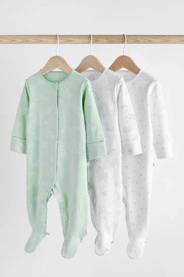 |BabyGirl| Conjunto De 3 Pijamas De Bebê De Algodão Essencial Verde Menta (0-2 anos)