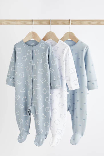 |BabyBoy| Conjunto De 3 Pijamas De Bebê De Algodão Azul (0-2 anos)
