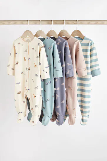 |BabyBoy| Pacote De 5 Pijamas De Algodão Para Bebê - Teal Blue (0-2 anos)