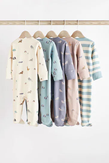 |BabyBoy| Pacote De 5 Pijamas De Algodão Para Bebê - Teal Blue (0-2 anos)
