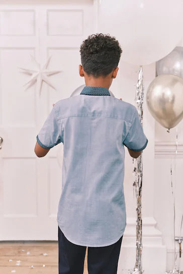 |Boy| Camisa Inteligente Azul De Manga Curta (3-16 anos)